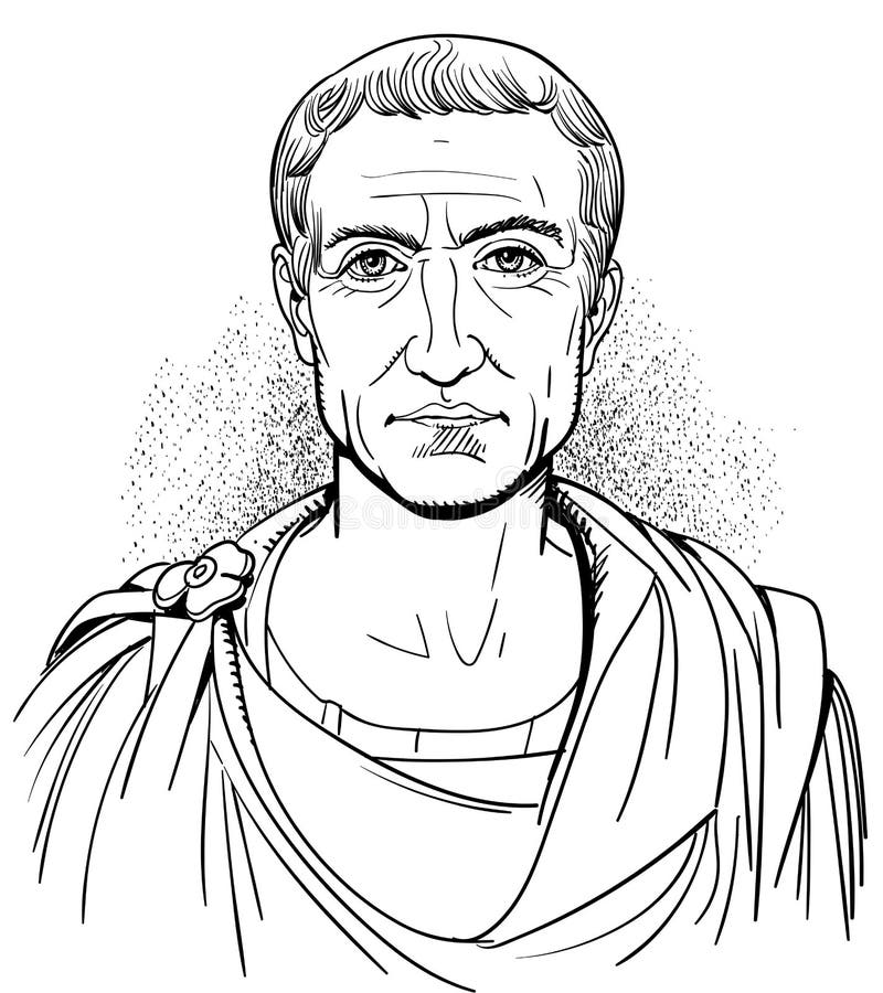 Roman emperor Julius Caesar, line art style portrait, vector. Roman emperor Julius Caesar, line art style portrait, vector